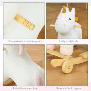 HOMCOM Cheval à bascule licorne pour enfants avec base incurvée et roues, cheval à bascule 2 en 1 avec sons intégrés et couverture en peluche, pour enfants - Product Image 6
