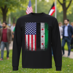 T-shirt a maniche lunghe con bandiera siriana-americana, design Orgoglio USA Siria - Product Image 3
