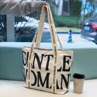 Bolsa de Compras de Lona con Logotipo Personalizado, Bolsa de Moda de Algodón, Bolsa Grande de Lona con Cremallera y Bolsillo, Asa Cruzada