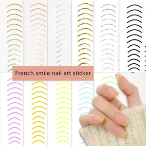 Newest 12 design French smile nail art sticker 3D DIY Article lasers self-adhesive nail sticker art