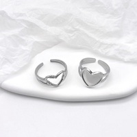 Anneaux ouverts originaux en acier inoxydable avec cœur doré pour femmes et filles, plaqué or et argent 18 carats, style Ins pour mariage
