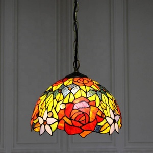 LongHuiJing Tiffany Style Multi-<b>light</b> or Single <b>Light</b> <b>Rose</b> Stained Glass Chandelier, 12" Handmade Shade - Product Image 1