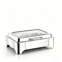 FLEY 9L Réchaud de buffet rectangulaire en acier inoxydable à pieds courts, grande capacité, chauffe-plats électrique avec couvercle en verre