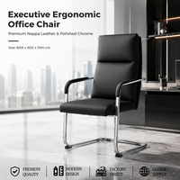 Chaise de conférence moderne en cuir Nappa noir, dossier haut, siège de visiteur de bureau avec accoudoirs et base cantilever chromée