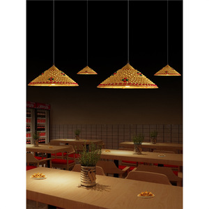 Lámpara colgante tejida de bambú, candelabro Led redondo E27 para catering, accesorio de iluminación de estilo del sudeste asiático - Product Image 5