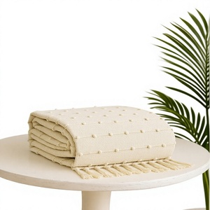 Manta de algodón tejida con borlas y rayas con cuentas, decoración tradicional para el hogar, cubre sofá, colcha, sábana multiusos - Product Image 1