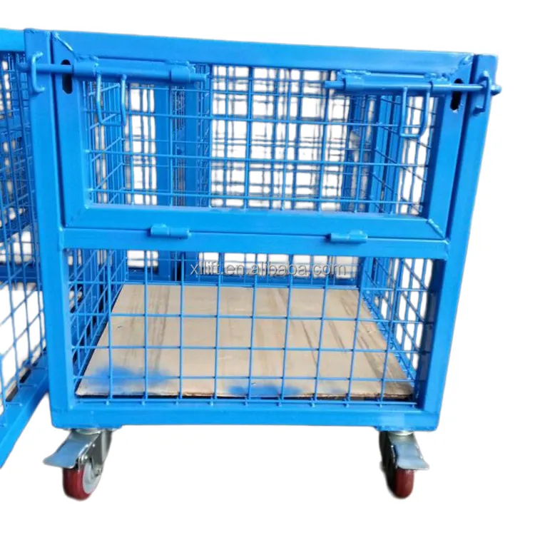 Công nghiệp kim loại có thể gập lại Pallet hộp kho cửa hàng nặng thép stillage lồng