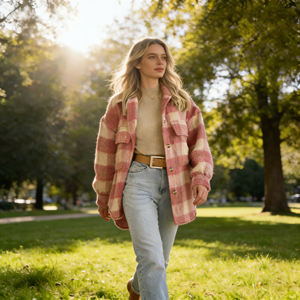 Oferta Especial en Temu: Chaqueta Camisera a Cuadros con Tacto Suave 2026 para Salidas Informales y Uso Diario para Mujer - Product Image 6