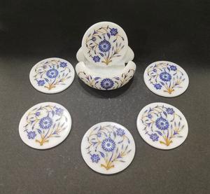 Sous-verre en marbre de style nouveau, qualité unique, cadeau, sous-verre en marbre personnalisé, incrustation de pierre et de métal, fabriqué en Inde - Product Image 1