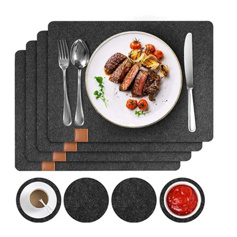 Germany hot selling Grey Felt Placemats with glass Coaster and Cutlery Bags