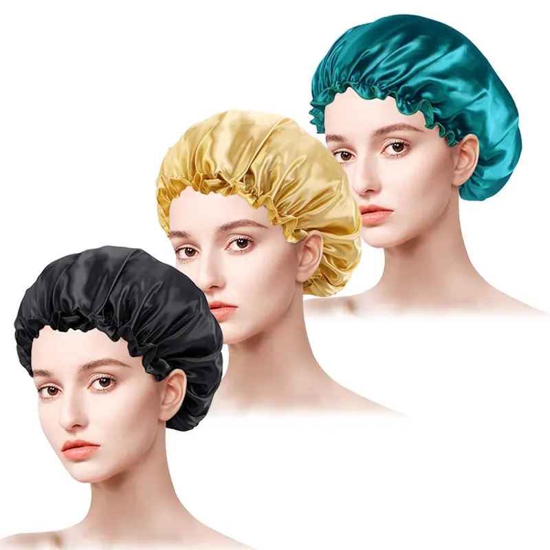 Midium Size Bonnets Three Pieces/Set Women Popular Fashion Type Satin Hair Bonnets Sleep Hats