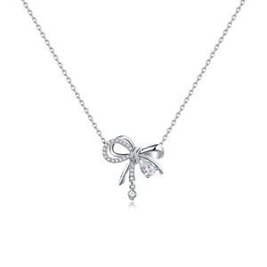 Bowknot Necklace Pink Diamond Pendant Clavicle Chain Jewelry Gift For Women Bezel Setting Fashion Accessory - Product Image 2