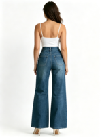 Jean large à double fermeture éclair pour femme, taille haute, en denim fluide, coupe droite, ample, décontracté, style streetwear