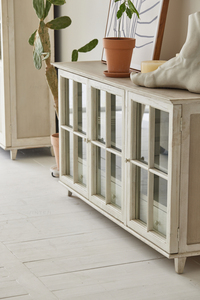 Credenza in Stile Country Francese Shabby Chic Japandi, Legno di Pino Riciclato, Fatta a Mano, Bianco Antico, per <span class=keywords><strong>Soggiorno</strong></span> e <span class=keywords><strong>Cucina</strong></span> in Stile Fattoria - Product Image 5