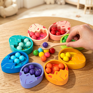 Ensemble de tri Montessori écologique pour la motricité fine, jouet en bois pour compter et apprendre les mathématiques avec œufs de dinosaure, pinces et perles pour les tout-petits - Product Image 3