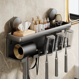 Toothbrush Holder Wall Mounted With Hair Dryer Rack And <b>Cup</b> Storage For Bathroom Personal Care Products - Product Image 1