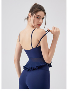 En gros, Débardeurs courts de yoga et Soutiens-gorge de sport pour femmes, à double bretelle fine, en maille, avec ourlet à volants, rembourrés, à maintien léger, pour fitness, pilates et vêtements de sport - Product Image 3
