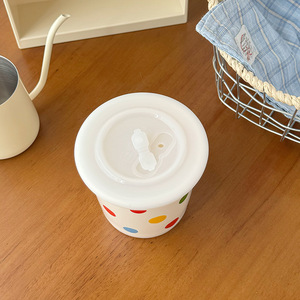 360ml No Handle Polka Dot Coffee Mug <b>Ceramic</b> Yogurt <b>Cup</b> with Lid - Product Image 5