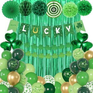 Palloncini a Cuore con Stampa Verde e Oro, Ghirlanda a Trifoglio, Striscioni Portafortuna, Tenda in Foil, Ventagli <span class=keywords><strong>di</strong></span> Carta, Pompon per Festa <span class=keywords><strong>di</strong></span> <span class=keywords><strong>San</strong></span> Patrizio - Product Image 2