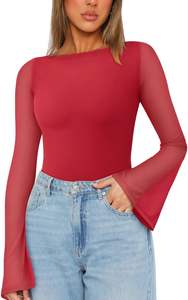 Flare manches longues en maille une pièce collants col rond combinaisons pour femmes combishorts - Product Image 6