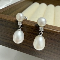 Ensemble de perles d'eau douce 8 mm AAA, forme goutte et riz, plaqué or, chaîne en argent 925, 45 cm, ensemble de bijoux en perles blanches