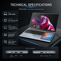 Nouveau bureau ordinateur portable professionnel 15.6 pouces 7 pouces Double moniteur Intel N95 12th Gen RGB clavier rétro-éclairé double écran 256GB SSD IPS