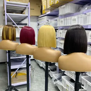 Gl-ucuz bütün vurgulamak önceden koparılmış saç hattı süper çift çizilmiş Remy İnsan hair13x4 kısa düz Bob ön dantel peruk