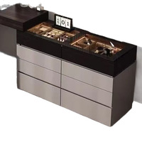 Ensemble de commodes modernes de luxe en bois massif à 5 tiroirs, miroir éclairé extensible, organisateur de maquillage, rangement mural pour chambre et hôtel