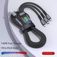 Kabel Ponsel 3 in 1 100w 1.2m Pengisian Cepat Kabel Data Transparan Dengan Lampu LED untuk iPhone 16 15 14 Pro Max