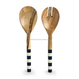 Trendy 2025 New Design Luxury Small Gold Plated Long Handle Eco-friendly <b>Wooden</b> Spoon for Serving Cooking Bulk Quantity India - Product Image 3