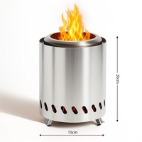 Barbecue de camping portable d'extérieur en acier inoxydable argenté, foyer à bois et charbon de bois à combustion secondaire sans fumée