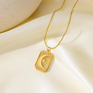 Collier en acier inoxydable avec pendentif carré géométrique en forme de lune, bijoux de mode pour filles - Product Image 4