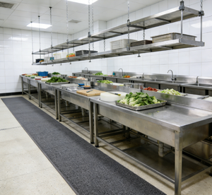 Servicio de Corte Personalizado de Alfombrillas de PVC para Posiciones de Pie de Empleados en Líneas de Preparación de Vegetales en Cocinas Centrales Comerciales - Product Image 1