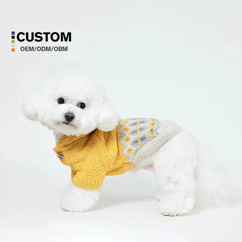 Pull pour animaux de compagnie personnalisé Nouveau design Classique Mignon Pull en tricot à carreaux Chiens Automne Été Vêtements XS-XL tailles en fibre de polyester
