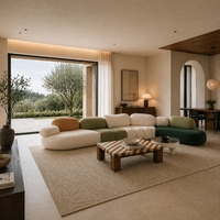 Ensemble de canapés modernes italiens en bouclette, design créatif, modulaire et incurvé, idéal pour salon de beauté, bureau, réception, maison, salon.