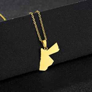 Collier chaîne avec carte de Jordanie émaillée, fabricant AA, acier inoxydable, plaqué or 18 carats, pendentif drapeau national de Jordanie en émail - Product Image 2