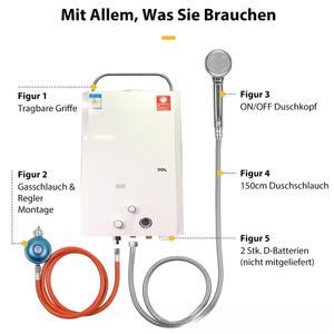 8-18L blanc Portable Propane Geyser <span class=keywords><strong>chauffe</strong></span>-<span class=keywords><strong>eau</strong></span> <span class=keywords><strong>instantané</strong></span> sans réservoir GPL avec kit <span class=keywords><strong>de</strong></span> douche pour le camping en plein air - Product Image 3