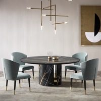 Table à manger italienne lumineuse de luxe Table ronde nordique en marbre Table ronde moderne minimaliste Table à manger combinaison de chaises