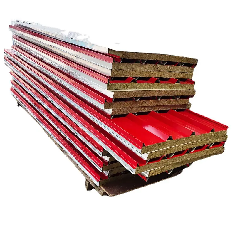 Hot Sale 50k100mm Thermal Insulation Roof Panels Fireproof Glass Fiber Color Steel Rock Wool Sandwich Board For Roof