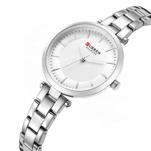 高品质CURREN 9054女孩石英手表不锈钢表带防水超薄女士休闲手表