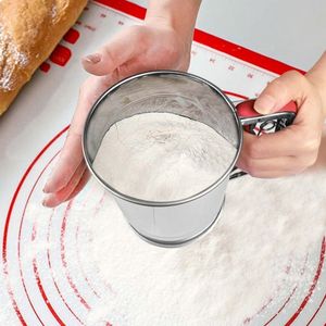 小麦粉シフターシリコーンハンドル付きステンレススチール半自動ハンドプレスケーキスプリンクリングパウダーふるいベーキングツール用 - Product Image 3