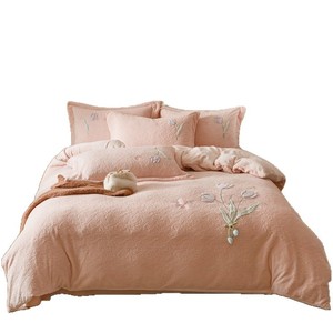 Milk Fleece Four-Piece <b>Bedding</b> <b>Set</b> Floral Embroidered Winter Thickened Anti-Static Home Use Sheet Style - Product Image 5