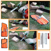 10 pièces ensemble d'affûtage de scie à chaîne manche en bois dur rond plat fichier barre de guidage affûteur de fichiers outils tronçonneuse fichier sac de rangement trousse à outils