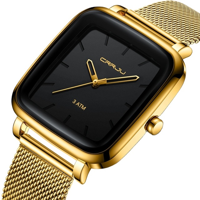 CRRJU New Top Brand Luxury Square Mens Watches Sport Waterproof Watch Fashion Stainless Steel Analog Quartz Wristwatch for Men