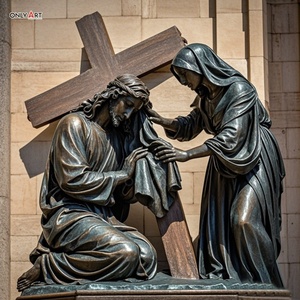 Decorazione cattolica cristiana statua in bronzo sesta stazione Veronica a grandezza naturale pulire il volto di gesus famoso gesus 14 stazioni scultura in ottone - Product Image 1