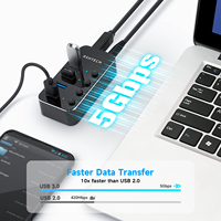 Concentrateurs USB en aluminium RSHTECH avec adaptateur d'alimentation CC 5V/2A, adaptateur de concentrateur 5 Gbps, concentrateur USB 3.0 4 ports pour Macbook et ordinateur