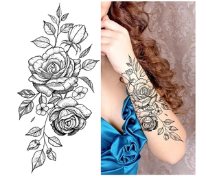 Tatuajes Temporales 3D de <span class=keywords><strong>Flores</strong></span> de Rosa y Peonía para <span class=keywords><strong>Mujer</strong></span>, Pegatinas de Tatuajes Negros Impermeables, Diseño de Flor 3D para <span class=keywords><strong>Hombro</strong></span> - Product Image 3