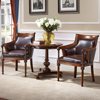 Chaise de salle à manger de luxe pour hall en bois sculpté antique fauteuil villa en bois massif chaise de réception d'hôtel en cuir chaise de loisirs