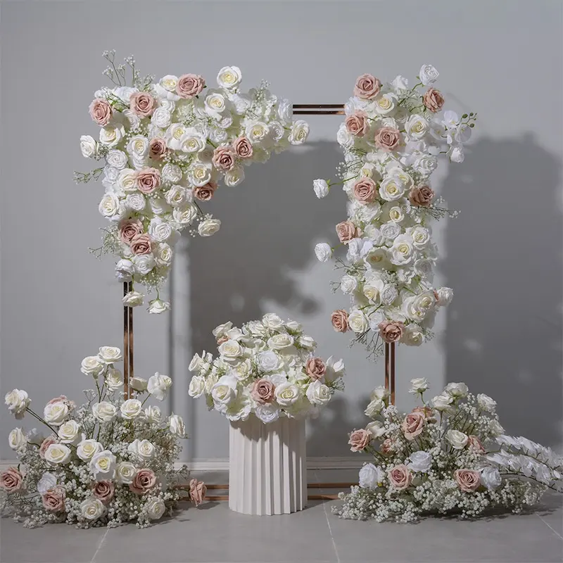 Centro de mesa K166, rosa, azul y blanco, arco de boda, centro de mesa, pasillo, telón de fondo, corredor de flores