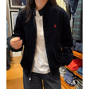 RL クラシック刺繍ラベル ブリティッシュ オールドマネー スタイル コーデュロイ 秋 ジップアップ ボンバージャケット スタンドカラー - Product Image 3